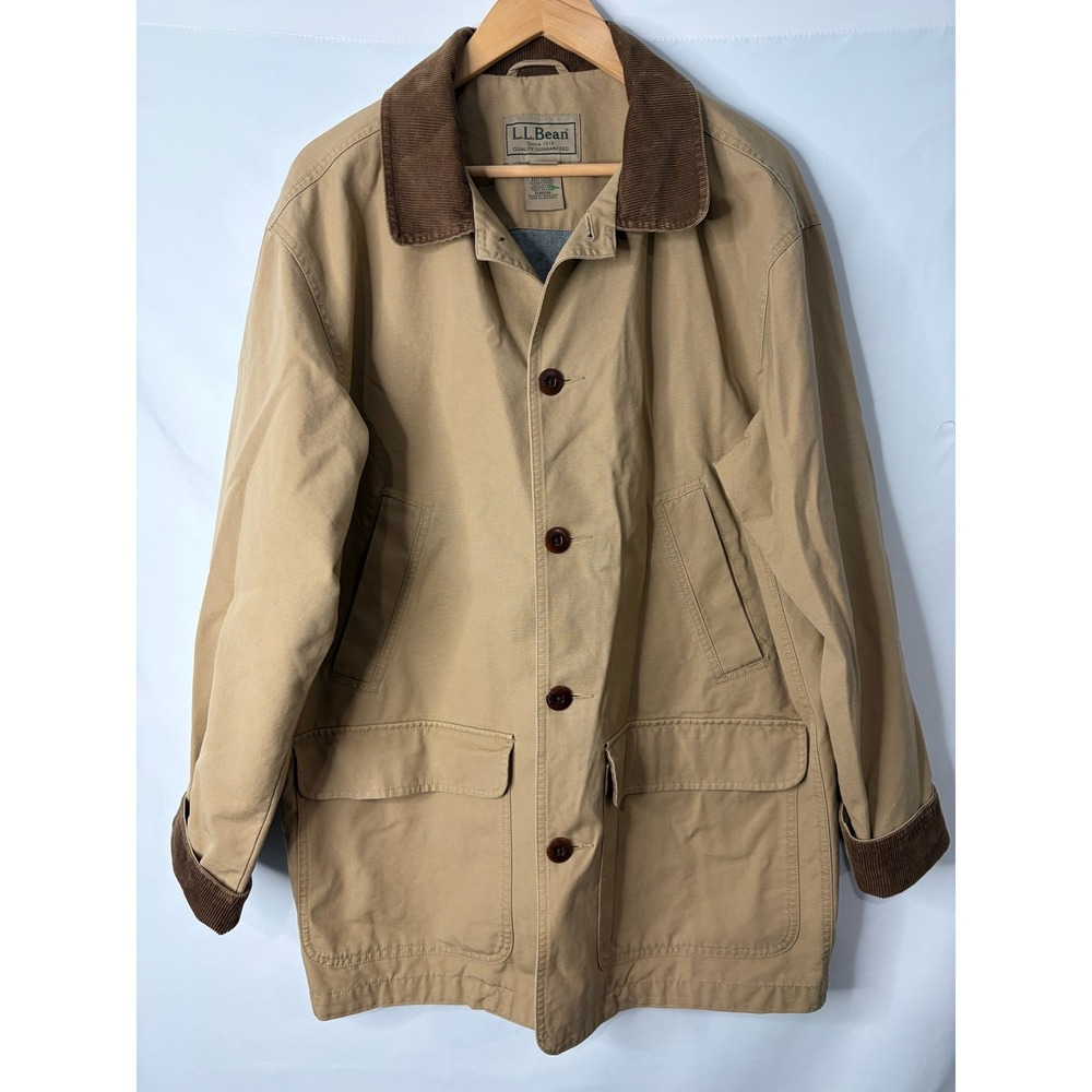LL Bean Original Field Barn Coat Mens M Tan Cotton Canvas Corduroy Chore Jacket